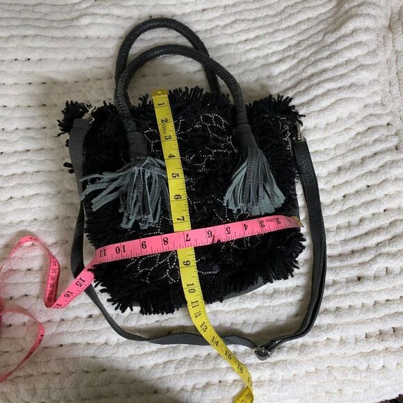 IBBAN handmade boho Wool leather crossbody bag gray black - Picture 8 of 9